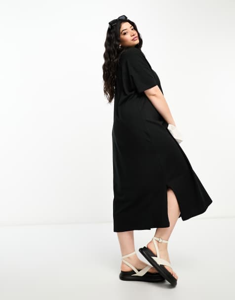 Vero Moda Curve oversized t-shirt maxi dress in black