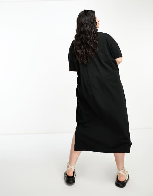 Vero Moda Curve oversized t-shirt maxi dress in black, 2 of 4