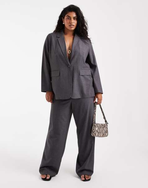Vero Moda Curve oversized tailored set in dark grey melange - view 1