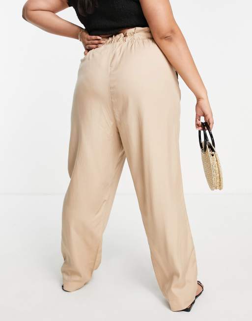 Vero Moda Curve - Pantalon cigarette à taille haute froncée - Fauve, 2 de 4