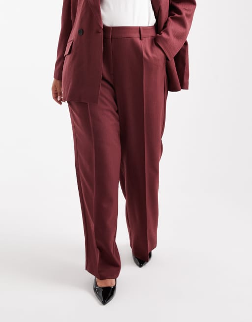 Vero Moda Curve - Pantalon d'ensemble élégant ample à chevrons - Bordeaux, 2 de 5