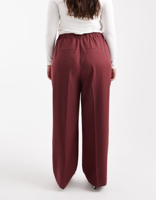 Vero Moda Curve - Pantalon d'ensemble élégant ample à chevrons - Bordeaux, 4 de 5