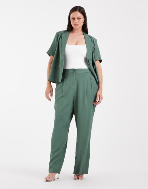 Vero Moda Curve - Ensemble pantalon large ajusté et blazer à manches courtes - Vert laurier, 2 de 3