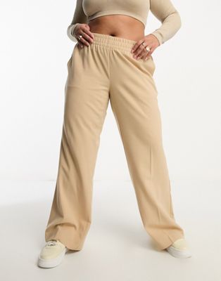 Vero Moda Curve stand alone wide leg trousers with shirred waist in cream - ASOS Price Checker