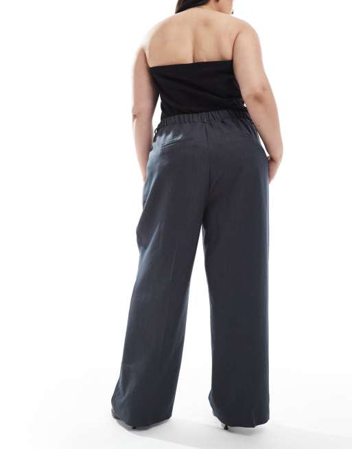 Vero Moda Curve - Pantalon large d'ensemble habillé à chevrons - Gris foncé chiné, 3 de 5