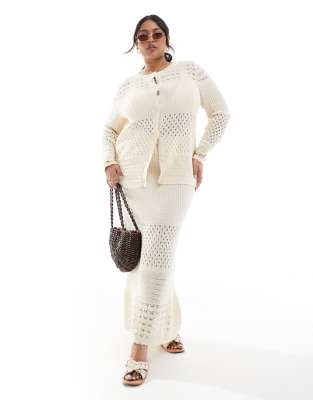 Vero Moda Curve Patched Crochet Cardigan In White