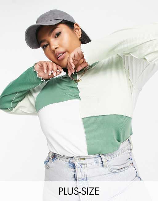 Vero Moda Curve patchwork long sleeve top in green