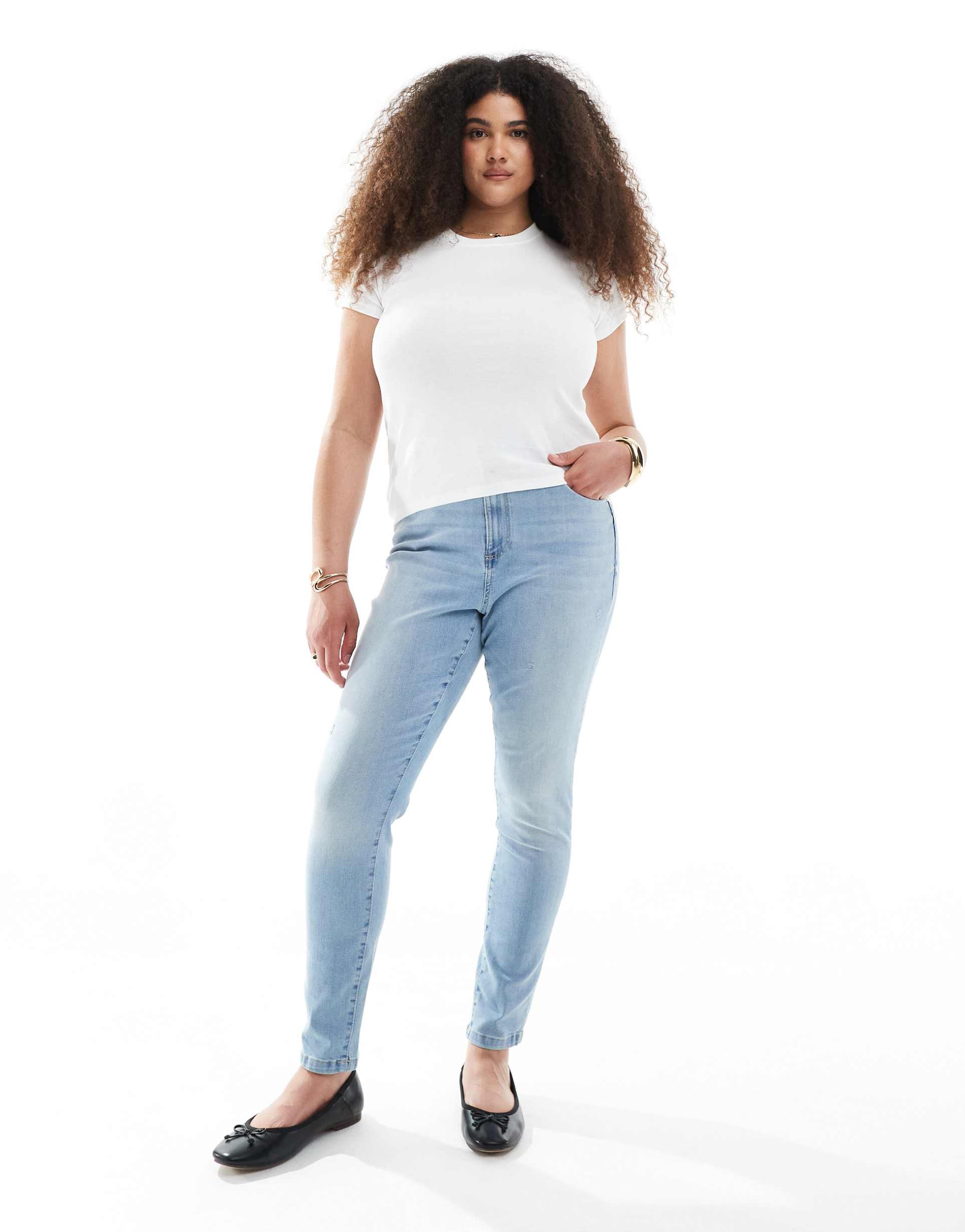 vero moda curve phia high rise skinny jeans in light blue wash