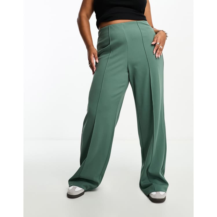 Vero Moda wide tuck Curve pin in ASOS green pants | forest leg