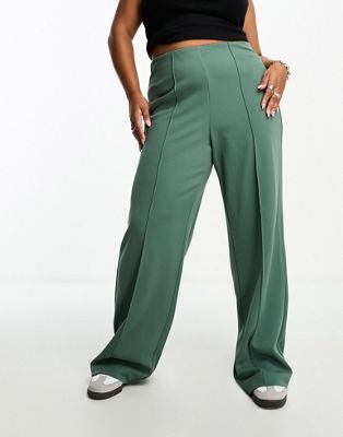 Vero Moda Curve pin tuck wide leg trouser in forest green  - ASOS Price Checker