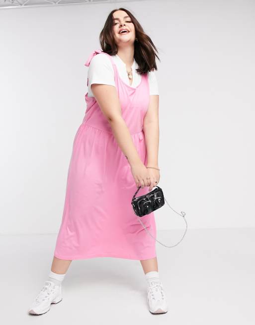 Vero Moda Curve - Pink midi-smockkjole med skulderbånd, 4 af 4