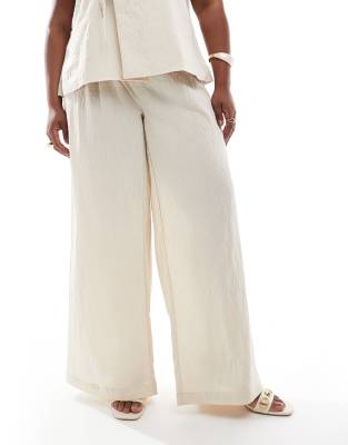 pleat front wide leg pants in cream - part of a set-White