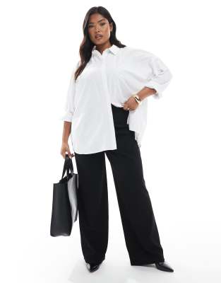 Vero Moda Curve Vero Moda Curve pleat front wide leg trousers in black