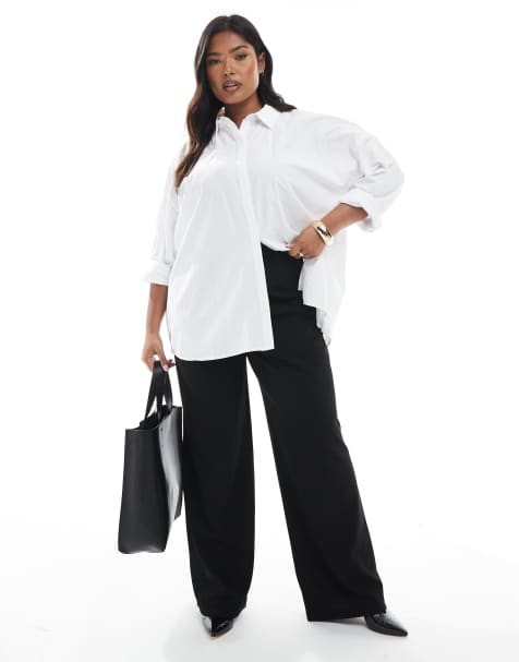 Vero Moda Curve pleat front wide leg trousers in black - view 1