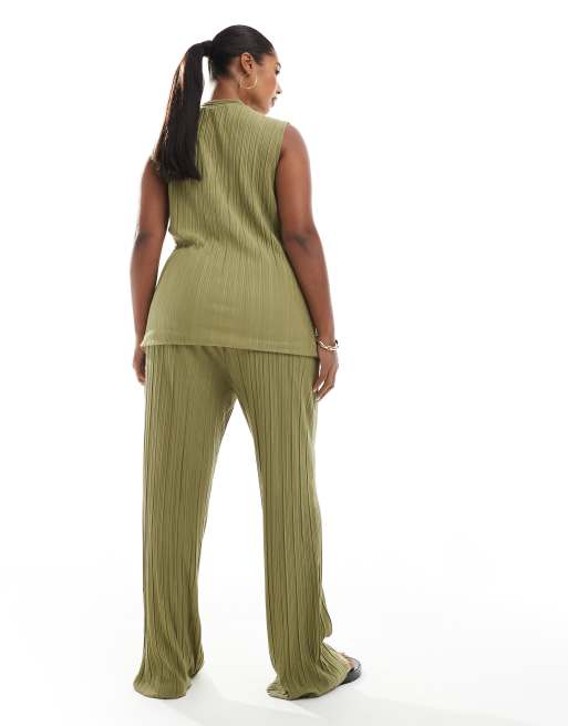 Vero Moda Curve plisse pants in khaki green - part of a set, 2 of 5