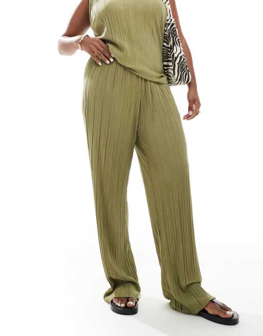 Vero Moda Curve plisse pants in khaki green - part of a set, 4 of 5