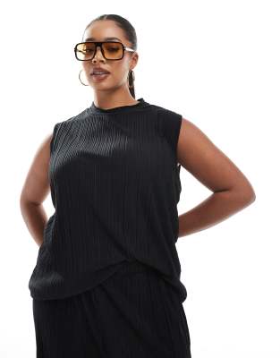 Vero Moda Curve Vero Moda Curve plisse sleeveless top co-ord in black