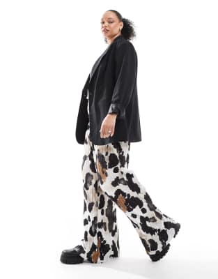 plisse wide leg pants in abstract animal print-Multi