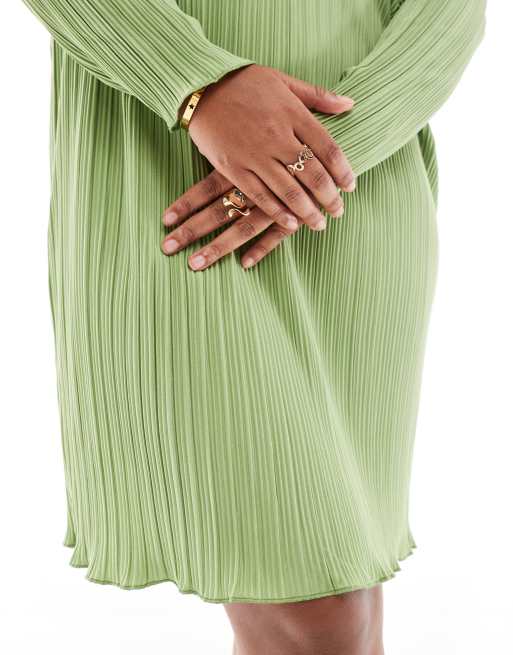 Vero Moda Curve – Plissee-Minikleid in Mittelgrün mit ausgestellten Ärmeln, 2 von 4