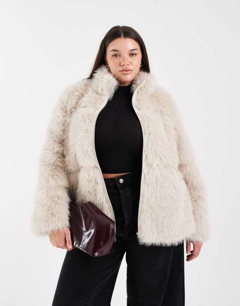 Vero Moda Curve plush fur short coat in cream - view 1