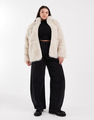Vero Moda Curve Plush Fur Short Coat In White