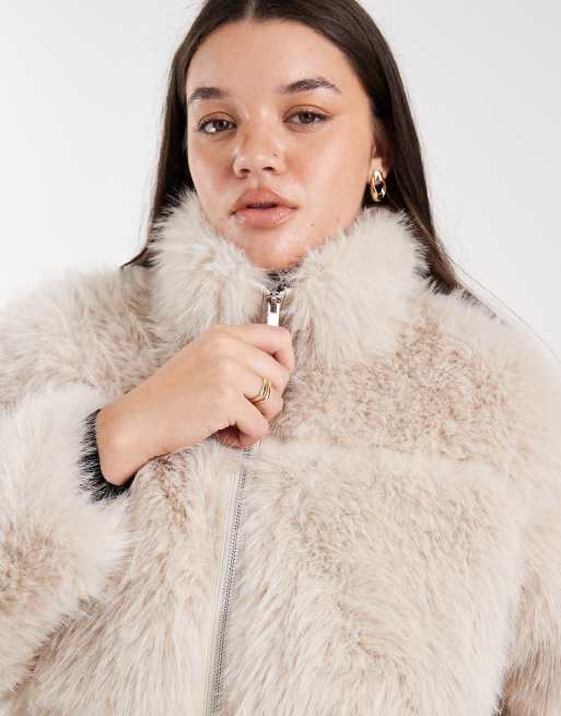 Vero Moda Curve plush fur short coat in cream | ASOS