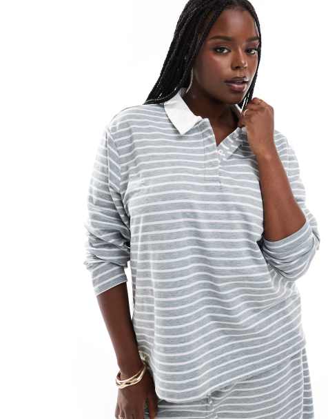 Vero Moda Curve - Polo d'ensemble en jersey à rayures - Gris - view 1