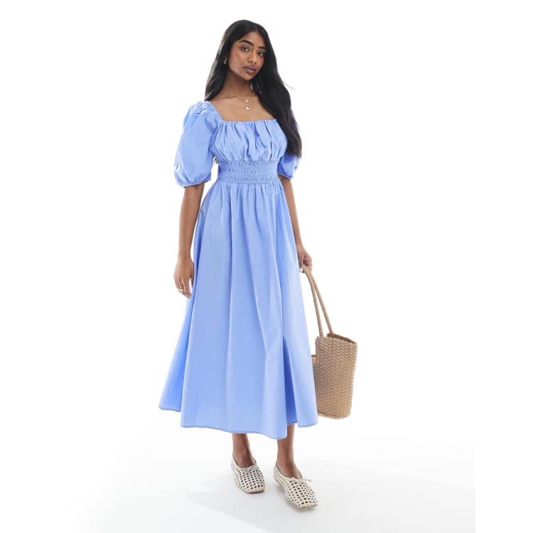 【I AM MARI】Vient Collar Wrap Puffed Sleeved Flared Dress ZANZEA Women's Mermaid white dress - Puff Sleeves