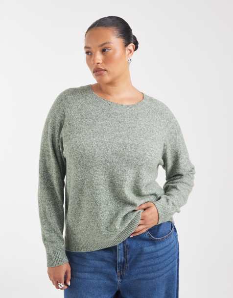 Vero Moda Curve pull en maille à col rond souple vert - view 1