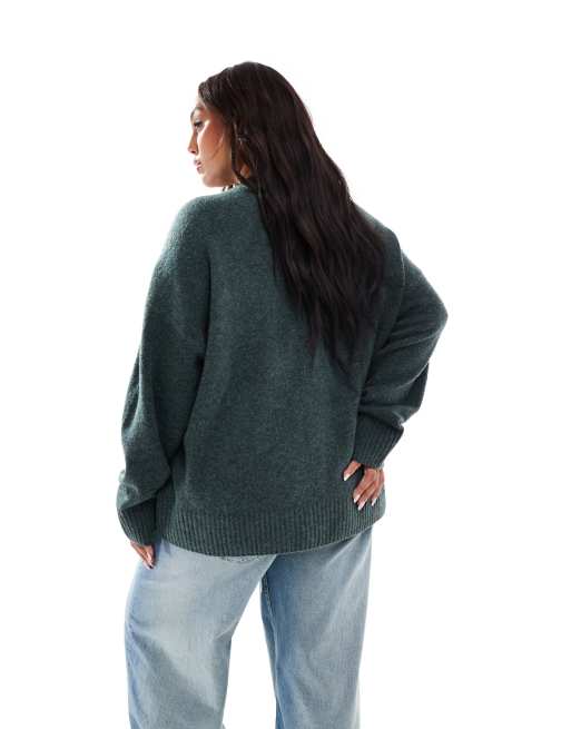 Vero Moda Curve - Pull oversize en maille douce avec col rond - Vert sapin, 2 de 4