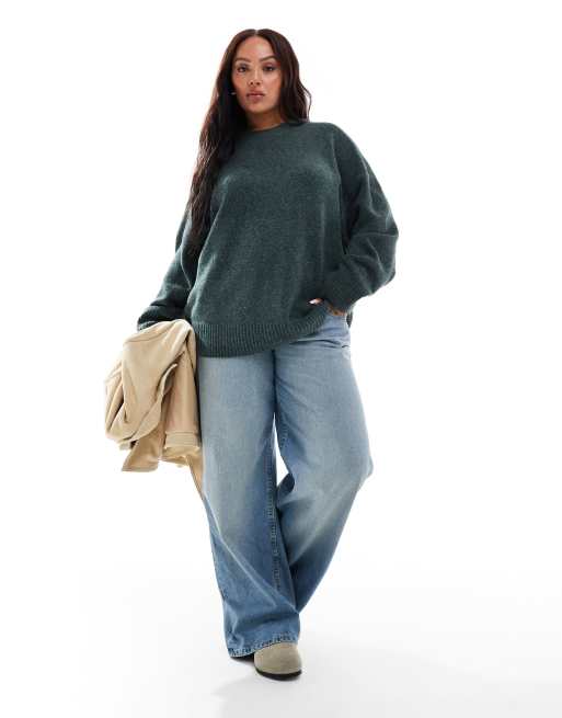 Vero Moda Curve - Pull oversize en maille douce avec col rond - Vert sapin, 3 de 4