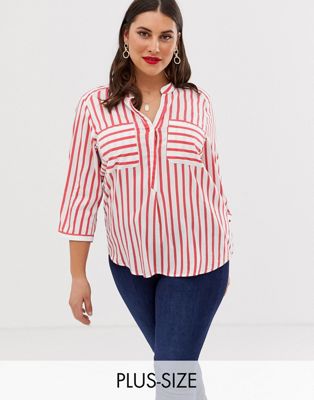 Vero Moda Curve – Randig skjorta med ficka-Flerfärgad