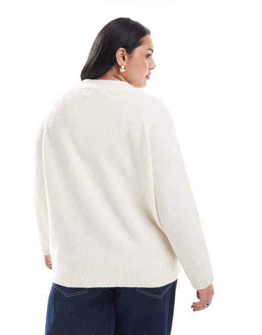 Vero Moda Curve - Recht gebreid vest met zakken in crème, 2 van 4