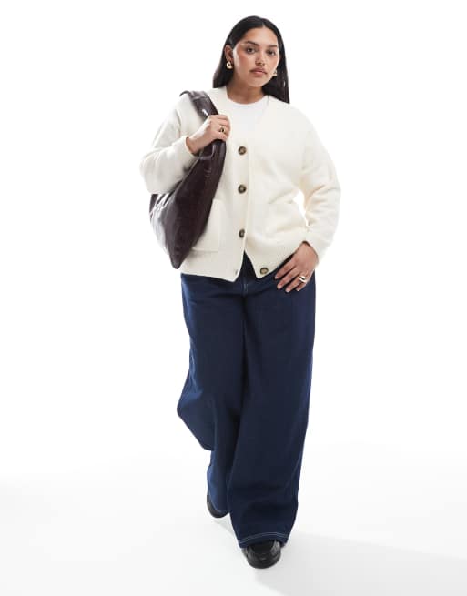 Vero Moda Curve - Recht gebreid vest met zakken in crème, 4 van 4