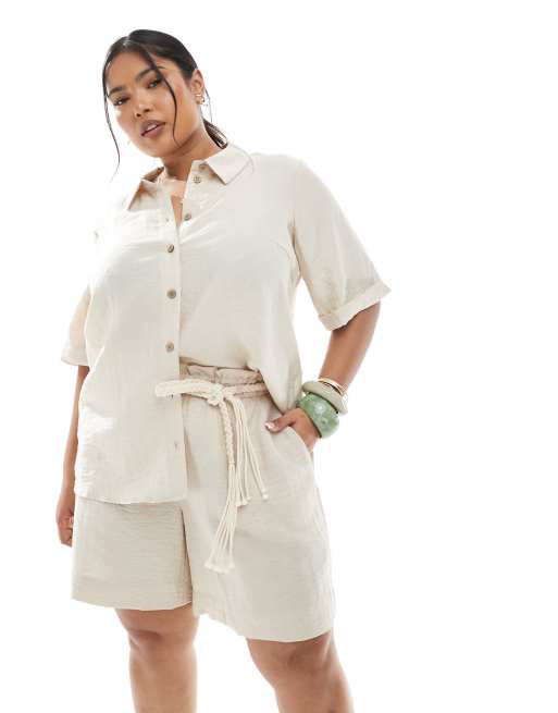 Vero Moda Curve - Recht overhemd in havermout, deel van co-ord set