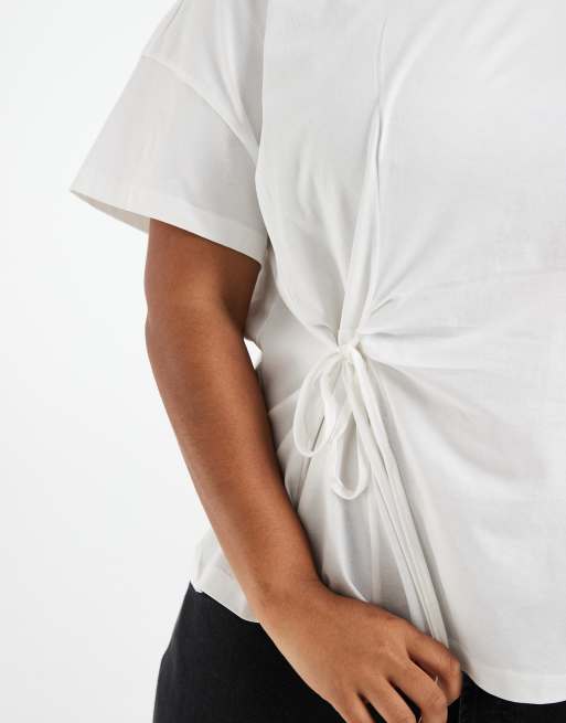 Vero Moda Curve - Recht T-shirt met gestrikte zijkant in wit, 3 van 4