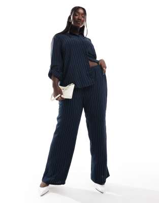 Vero Moda Curve Relaxed Pants In Navy Pinstripe - Part Of A Set