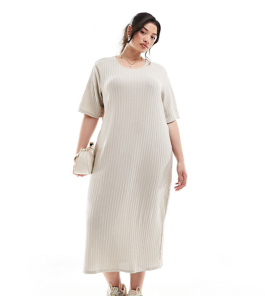 Vero Moda Curve Ribbed Knit Midi Dress In Cream-white