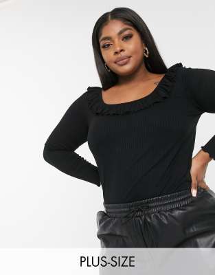 Vero Curve neck top with ruffles in black | ASOS