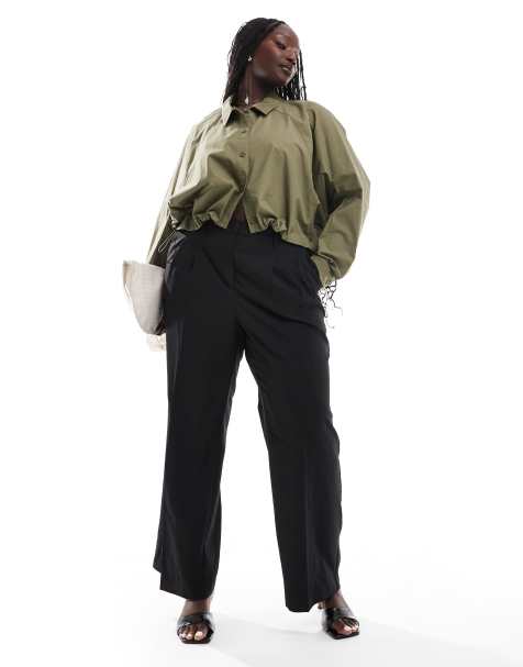 Vero Moda Curve Rita tailored wide leg dad trousers in black - view 1