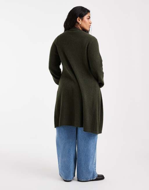 Vero Moda Curve robe courte en maille à boutons sur le devant et manches ballon, vert foncé chiné, 4 de 4