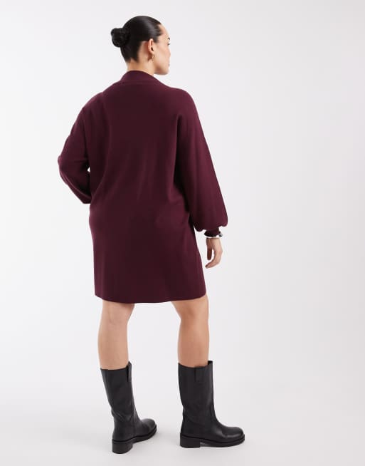 Vero Moda Curve robe courte en maille à col cheminée bordeaux, 4 de 4