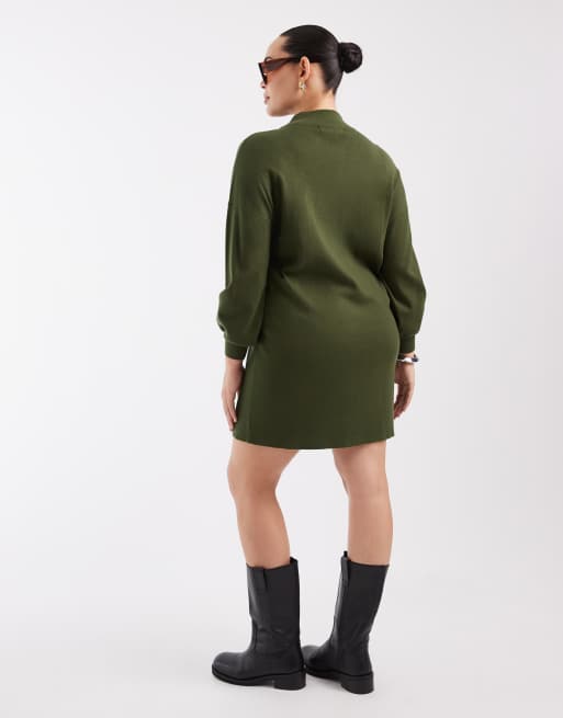 Vero Moda Curve robe courte en maille à col cheminée kaki, 4 de 4