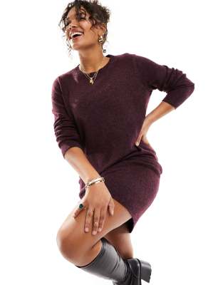 Vero Moda Curve roll neck knitted mini dress in burgundy red - ASOS Price Checker