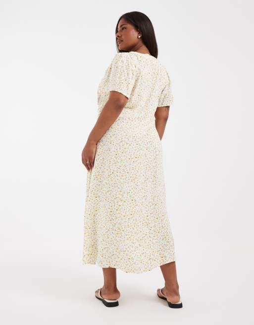 Vero Moda Curve - Robe longue boutonnée à petites fleurs - Blanc et jaune, 3 de 4