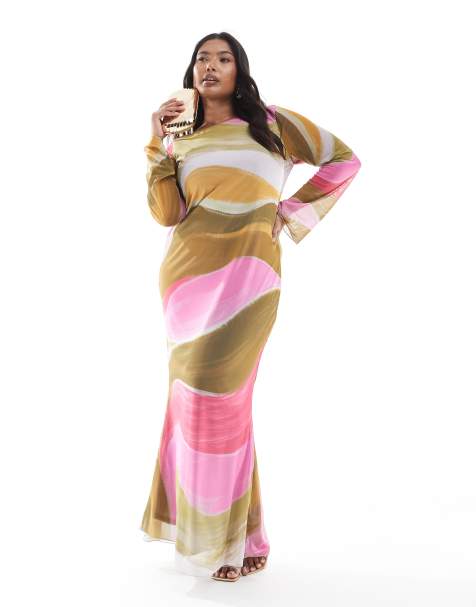 Vero Moda Curve - Robe longue en tulle à manches longues et imprimé oversize peint - Multicolore - view 1