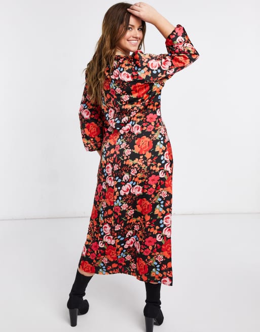 Vero Moda Curve – Rödblommig midiklänning , 2 av 4
