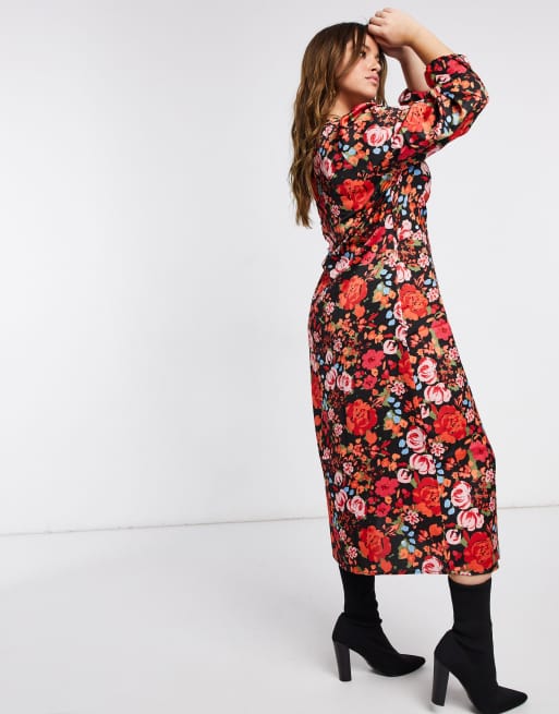 Vero Moda Curve – Rödblommig midiklänning , 4 av 4