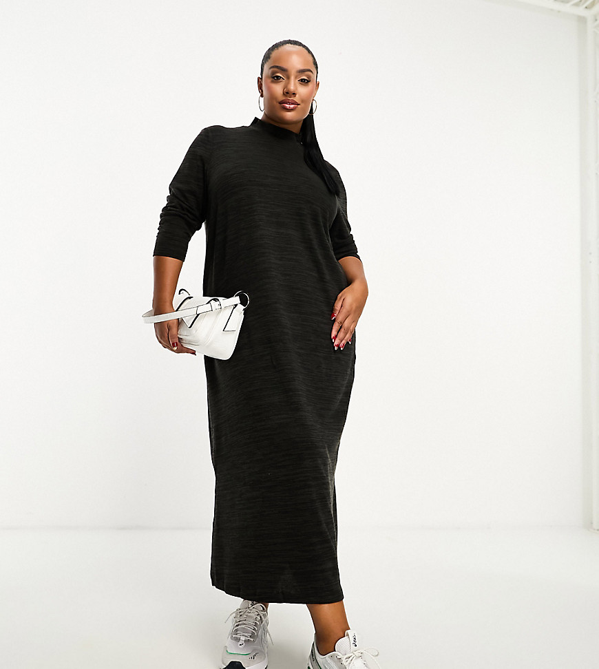 Vero Moda Curve Roll Neck Knitted Maxi Dress In Black