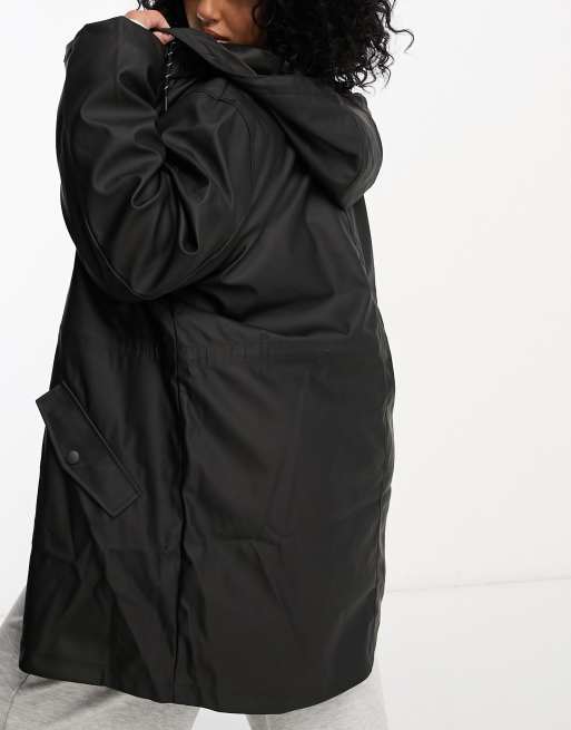 Vero Moda Curve rubberised hooded raincoat in black ASOS